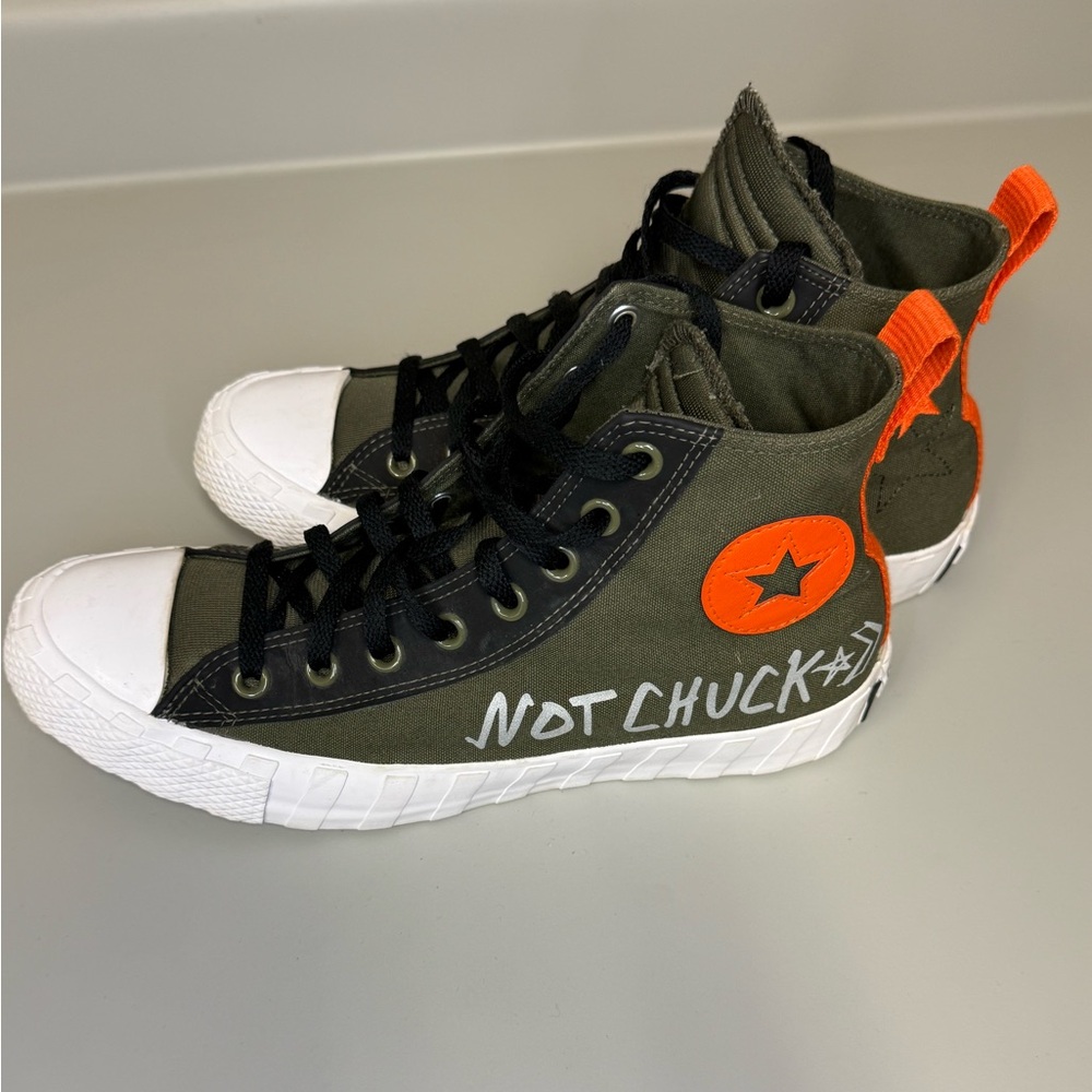Converse Olive Green and Orange High Top Sneakers